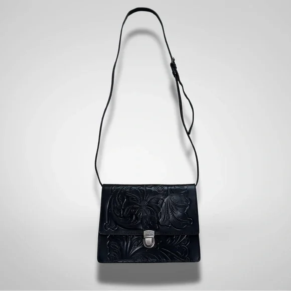 NWOT Patricia Nash Locri Black Tooled Leather Crossbody Purse - Picture 2 of 7
